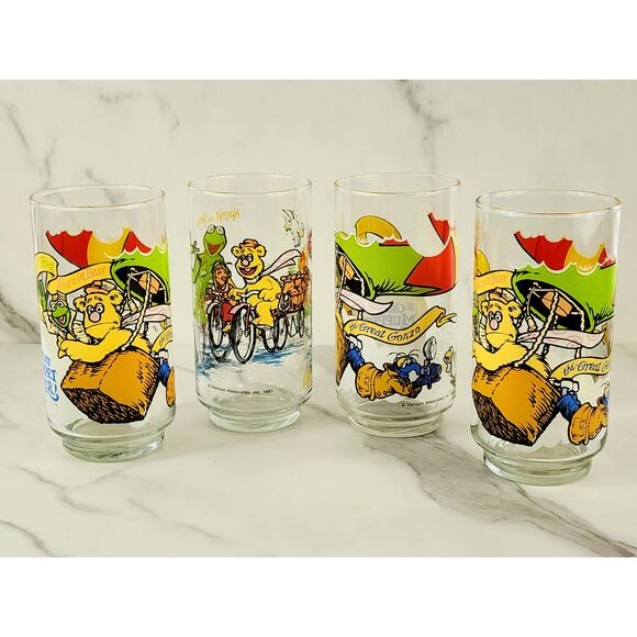 Kermit The Frog The Great Muppet Tall Glasses 16oz Fozzie Bear Gonzo 1981 x4 - Picture 6 of 16